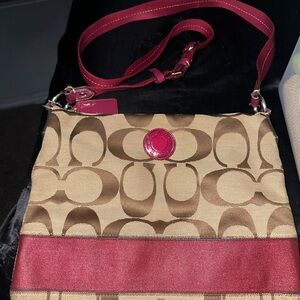 Coach Tan and Red Crossbody Bag